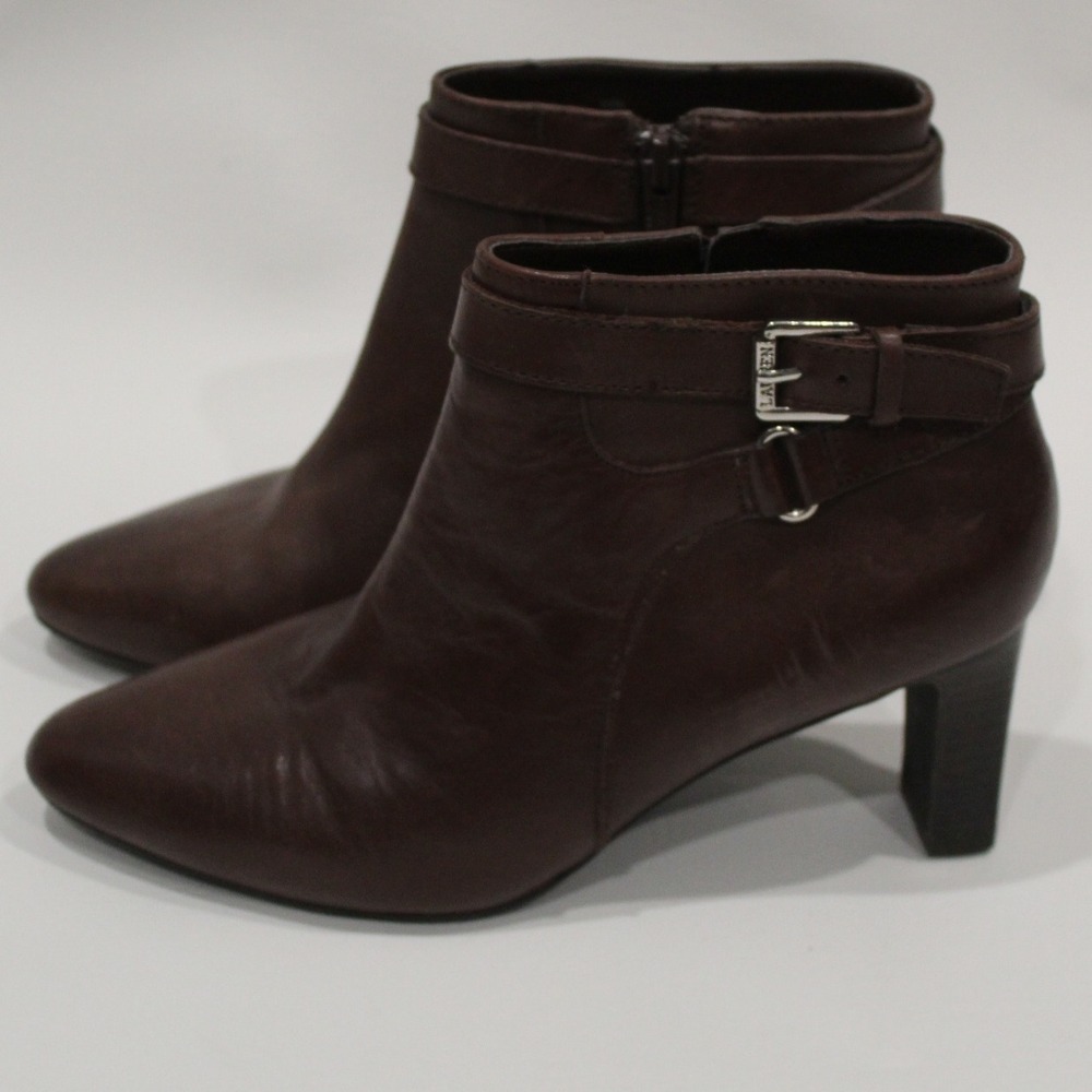 Lauren Ralph Lauren Brown Leather Ankle Booties - Picture 5 of 9